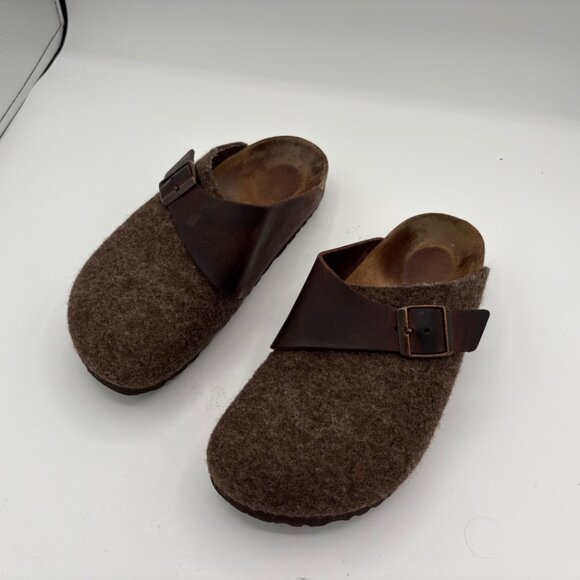 Birkenstock Basel Cocoa Habana Wool Felt leather buckle Clogs Size 7.5- 8 EU 38 - Picture 4 of 10